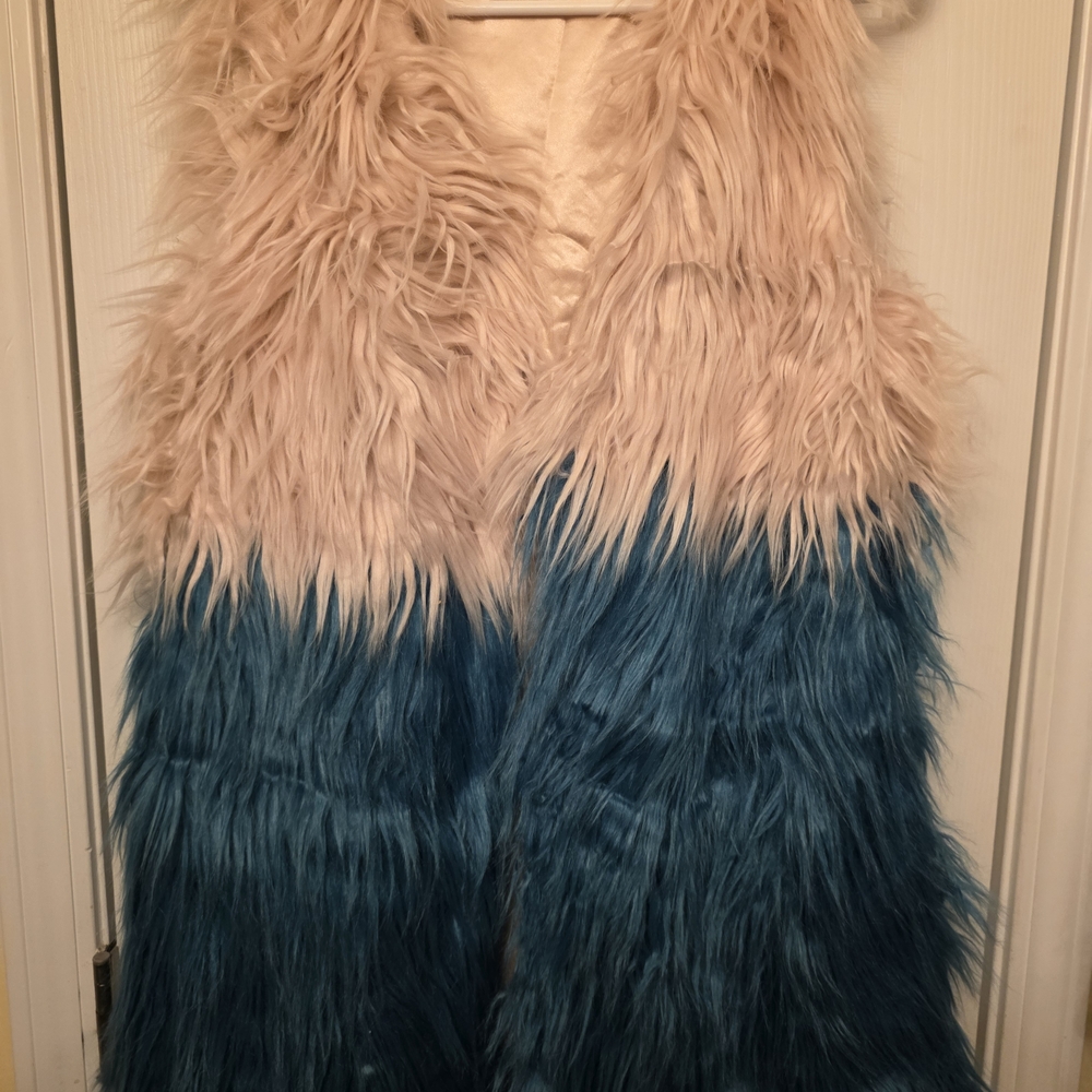LOF Anthropologie Pink and Blue Faux Fur Vest